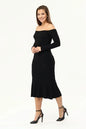 Kadın Siyah Omuzlar Açık Eteği Volanlı Elbise