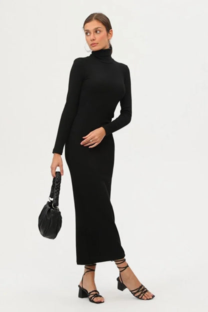 Kadın Siyah Boğazlı Uzun Maxi Elbise