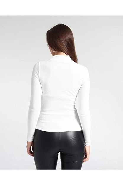 Kadın Desenli Dantel Detaylı Likralı Bluz