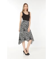 Kadın Belden Oturmalı Çizgili Krep Etek