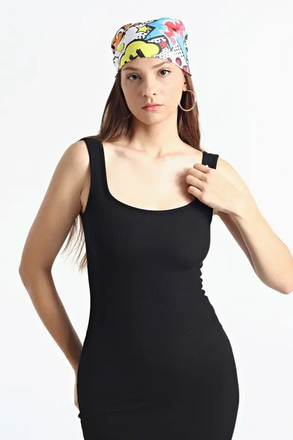 Kadın Elbise Kadın Siyah Kare Yaka Yırtmaçlı Kaşkorse Elbise