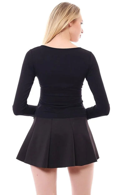 Kadın Siyah Viskon Ön Çapraz Kapama Bluz