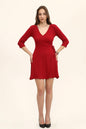 Kadın Kırmızı Belden Bağlamalı Örme Kruvaze Elbise