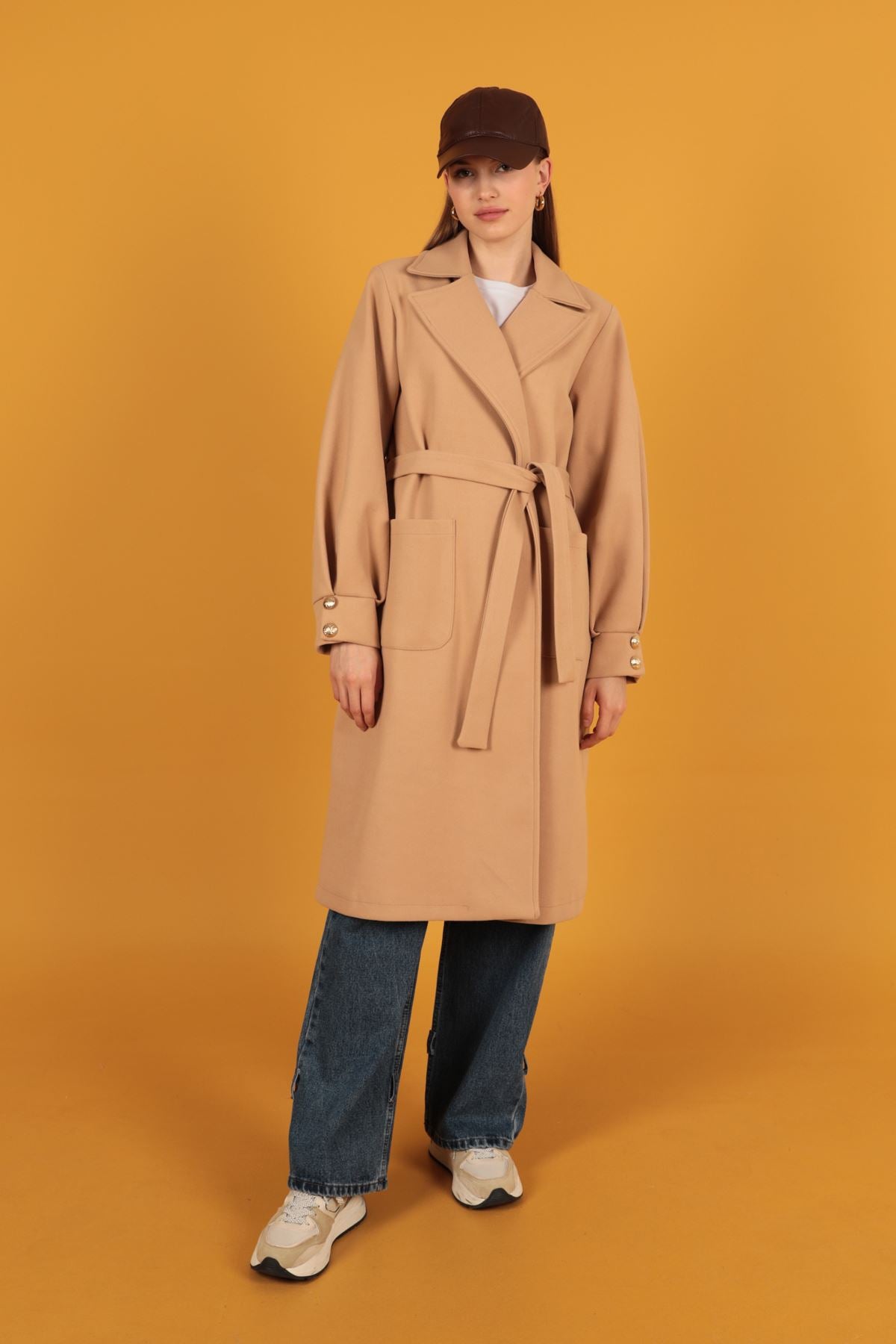 Örme Kaşe Kadın Kaban-Somon