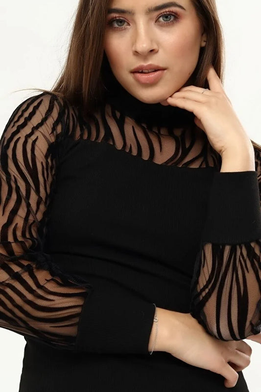 Kadın Kollar Flog Baskılı Tül Detaylı Bluz