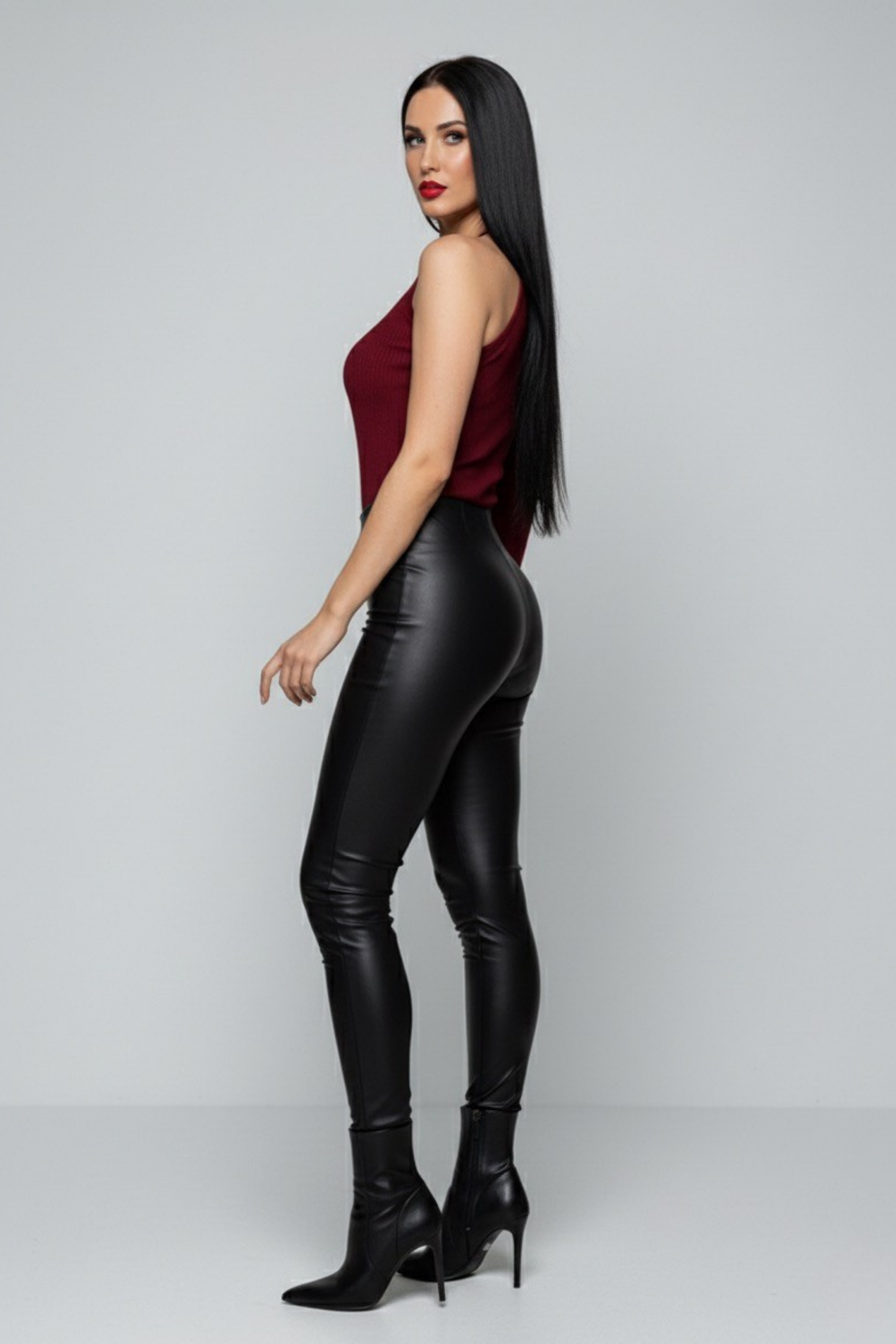 Bordo Tek Omuz Uzun Kollu Kaşkorse Kadın Bluz