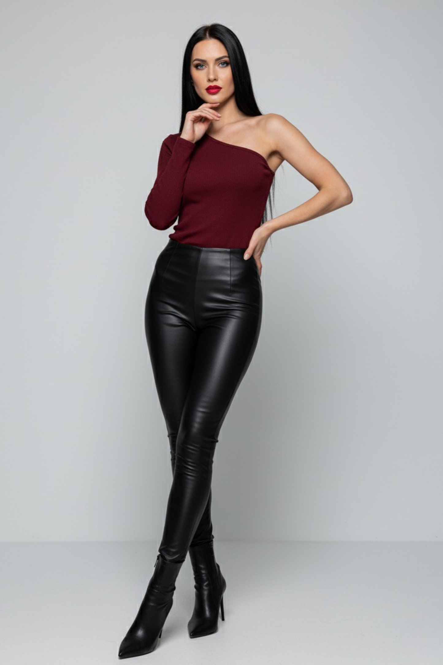 Bordo Tek Omuz Uzun Kollu Kaşkorse Kadın Bluz