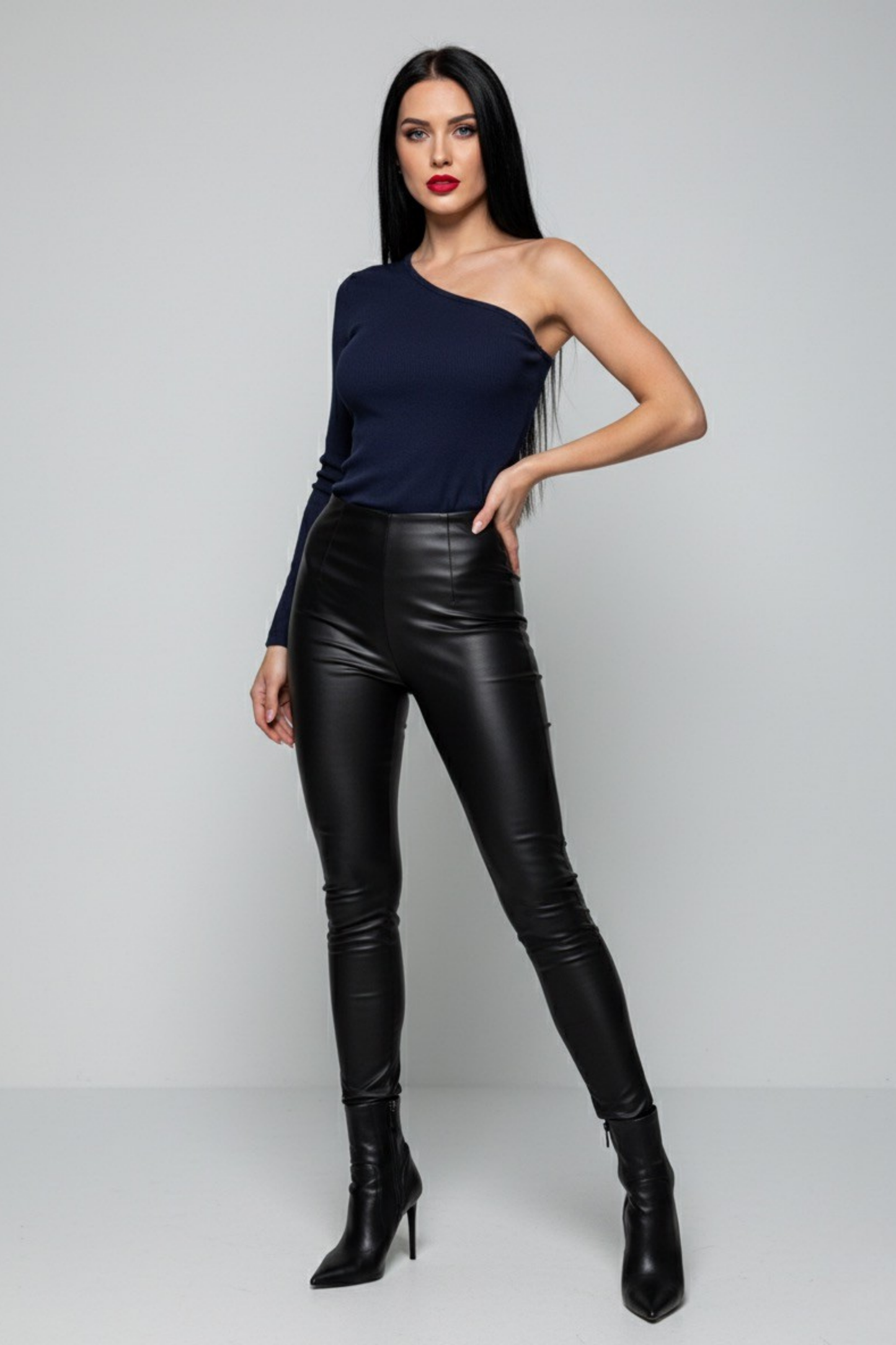 Lacivert Tek Omuz Uzun Kollu Kaşkorse Kadın Bluz