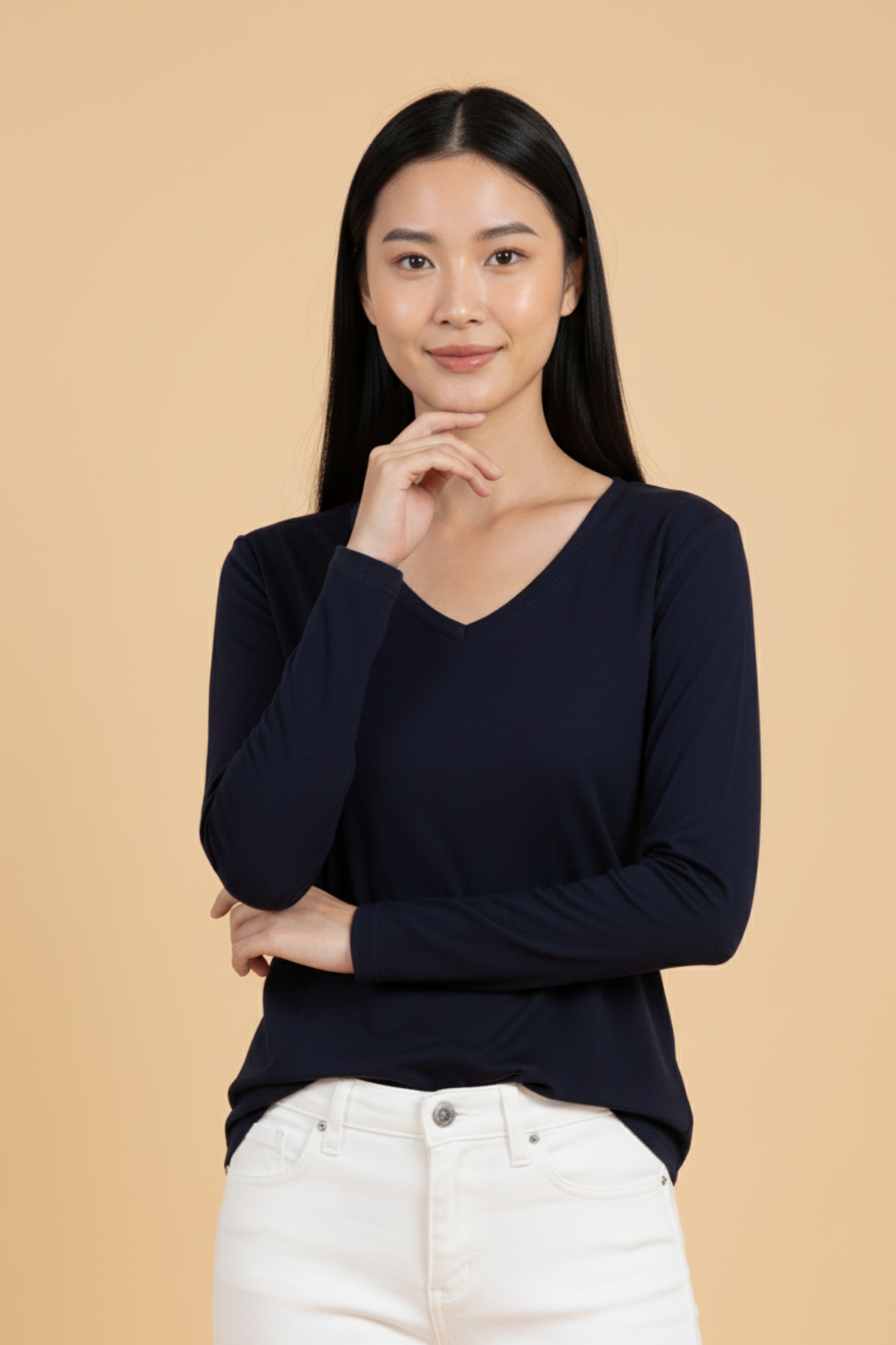 Kadın V Yaka Lacivert Viskon Bluz