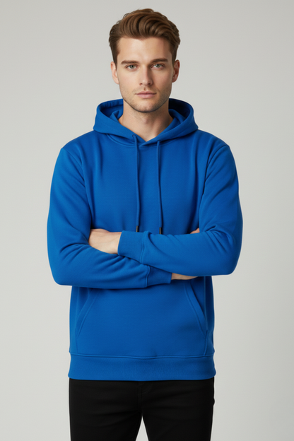 Erkek Üç İplik Kalın Mavi Kapüşonlu Sweatshirt