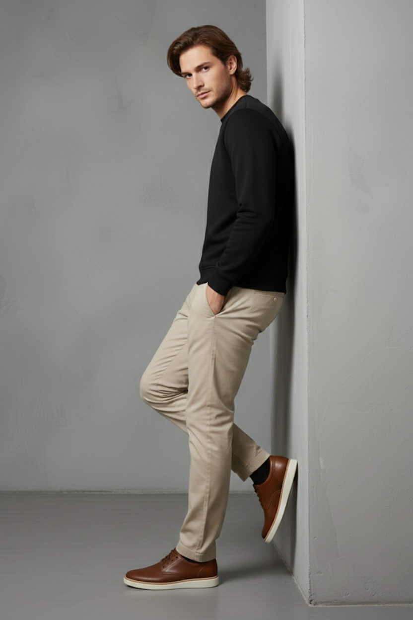 Unisex Kışlık Siyah Üç İplik Şardonlu Kalın Bisiklet Yaka Basic Sweatshirt