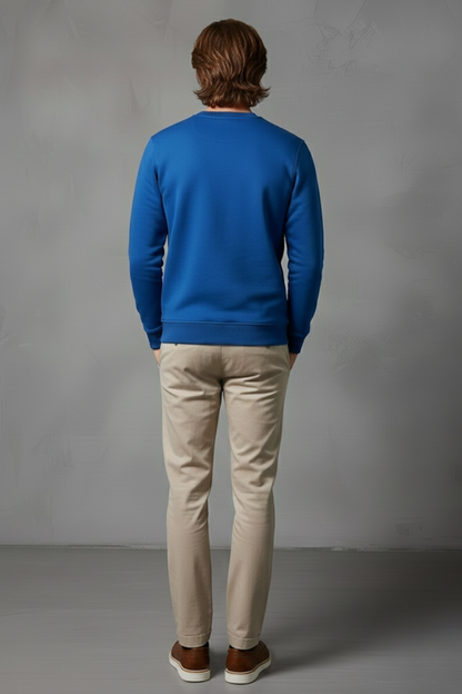 Unisex Kışlık Saks Mavi Üç İplik Şardonlu Kalın Bisiklet Yaka Basic Sweatshirt