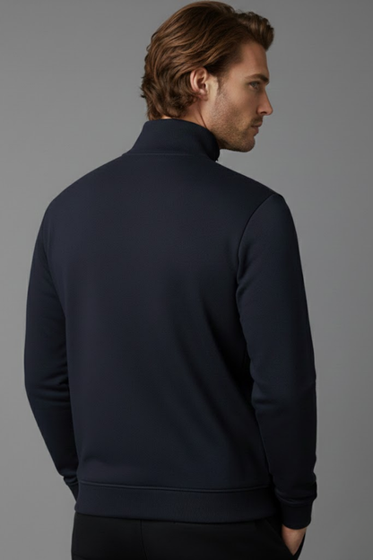 Unisex Kışlık Lacivert Yarım Fermuarlı Dik Yaka 2 İplik Basic Sweatshirt