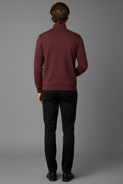 Unisex Kışlık Bordo Yarım Fermuarlı Dik Yaka 2 İplik Basic Sweatshirt