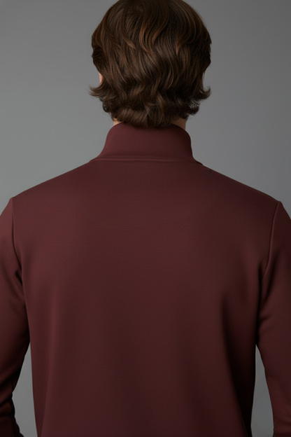 Unisex Kışlık Bordo Yarım Fermuarlı Dik Yaka 2 İplik Basic Sweatshirt