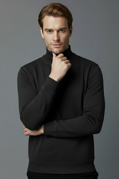 Unisex Kışlık Siyah Yarım Fermuarlı Dik Yaka 2 İplik Basic Sweatshirt