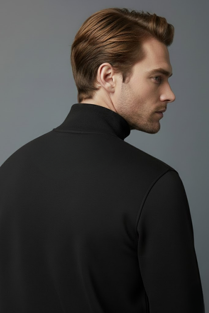 Unisex Kışlık Siyah Yarım Fermuarlı Dik Yaka 2 İplik Basic Sweatshirt