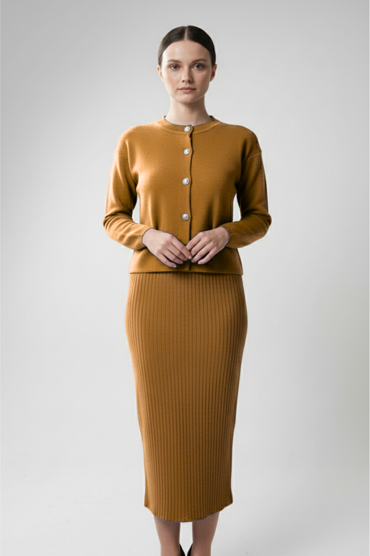 Kadın Hırka Elbise İkili Takım - Kahverengi