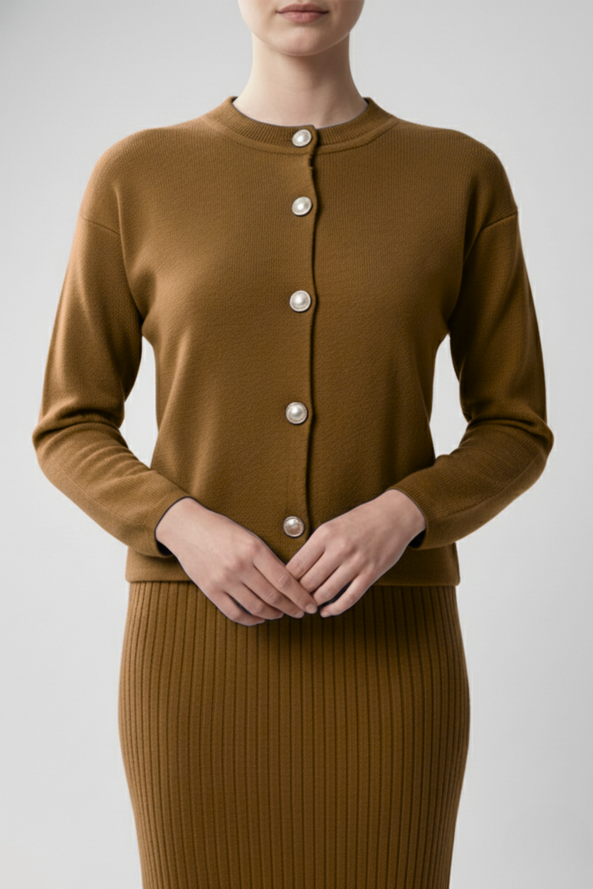 Kadın Hırka Elbise İkili Takım - Kahverengi