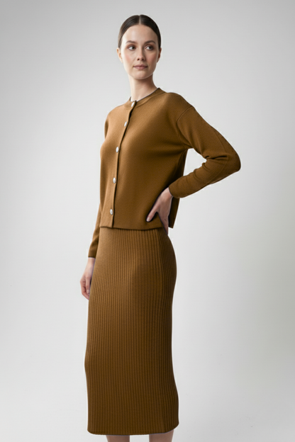 Kadın Hırka Elbise İkili Takım - Kahverengi