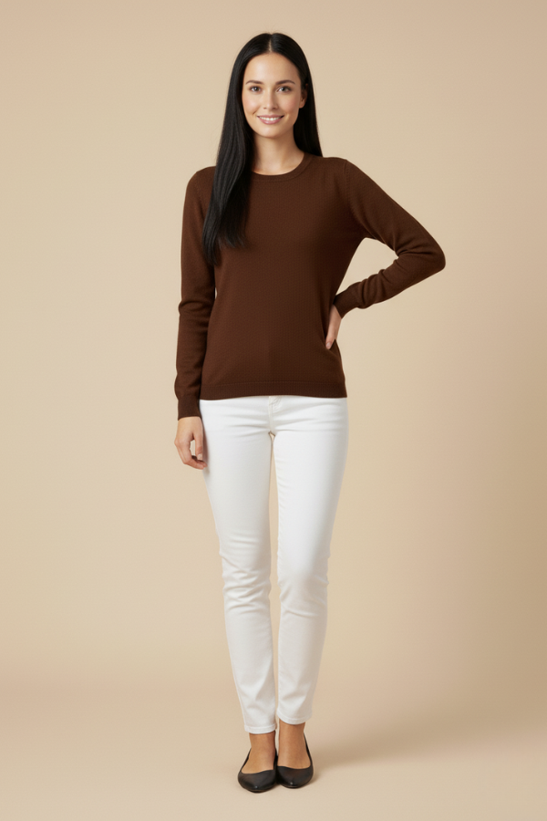 Kadın Kahverengi Triko Yuvarlak Yaka Kazak