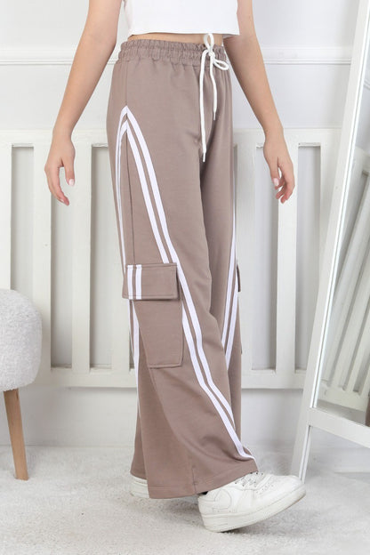 Kargo Cepli Bol Paça Kız Çocuk Eşofman Altı