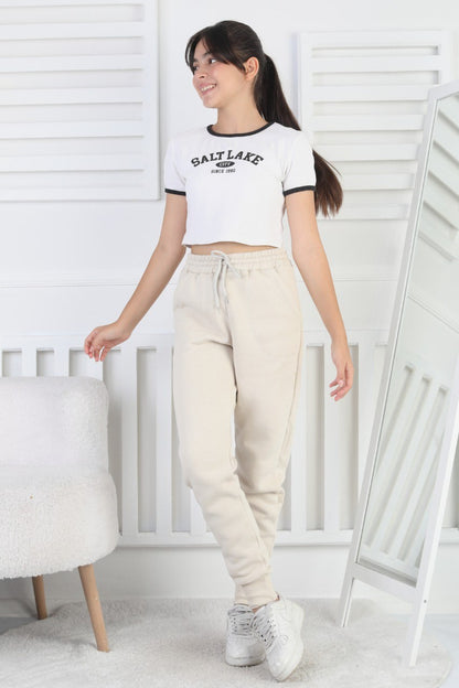 Şardonlu 3 İplik Düz Kız Çocuk Eşofman Altı