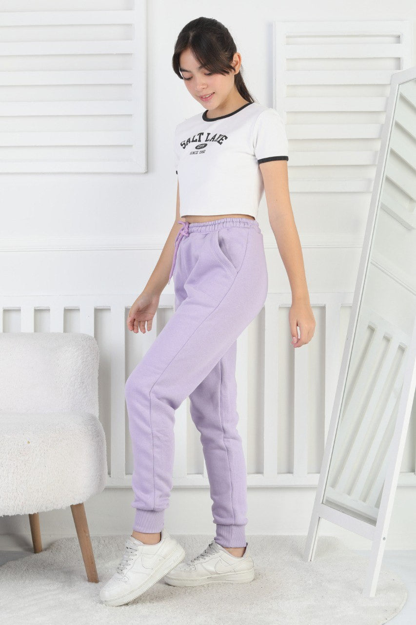 Şardonlu 3 İplik Düz Kız Çocuk Eşofman Altı