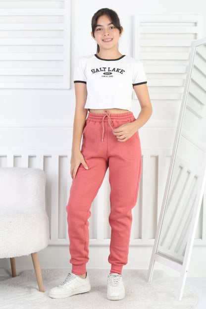 Şardonlu 3 İplik Düz Kız Çocuk Eşofman Altı