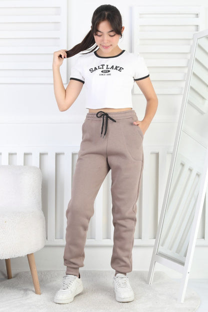 Şardonlu 3 İplik Düz Kız Çocuk Eşofman Altı