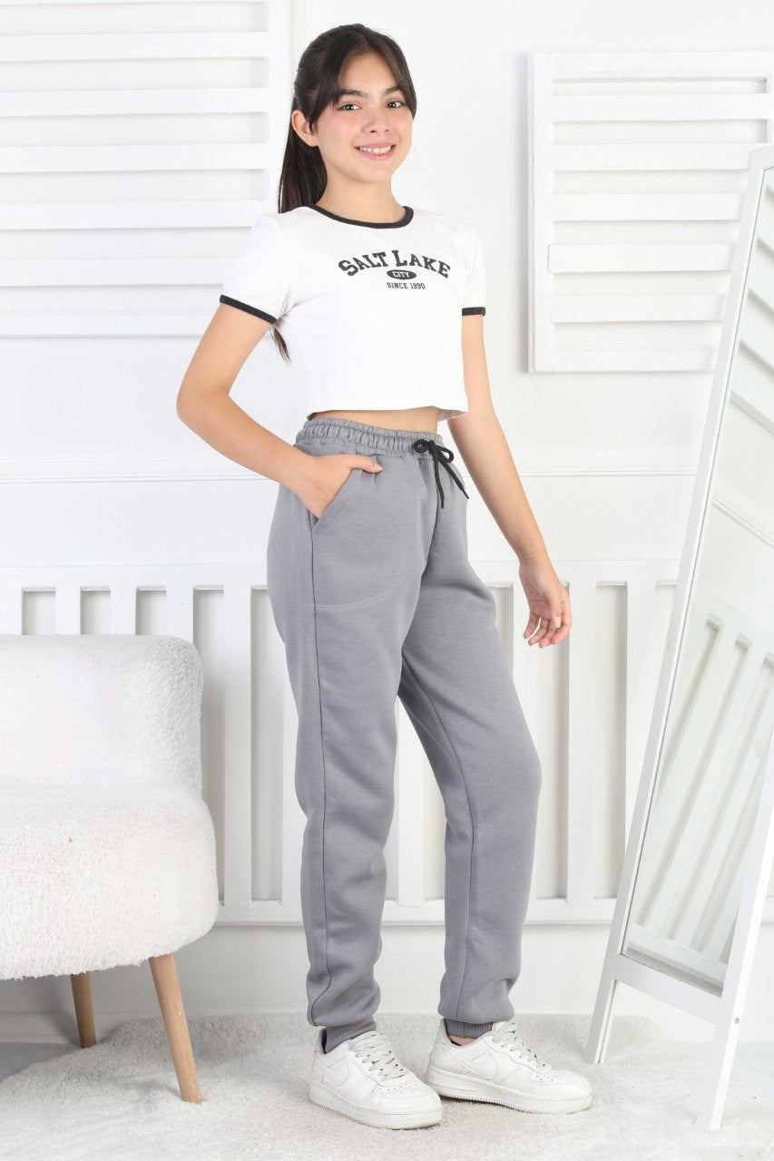 Şardonlu 3 İplik Düz Kız Çocuk Eşofman Altı