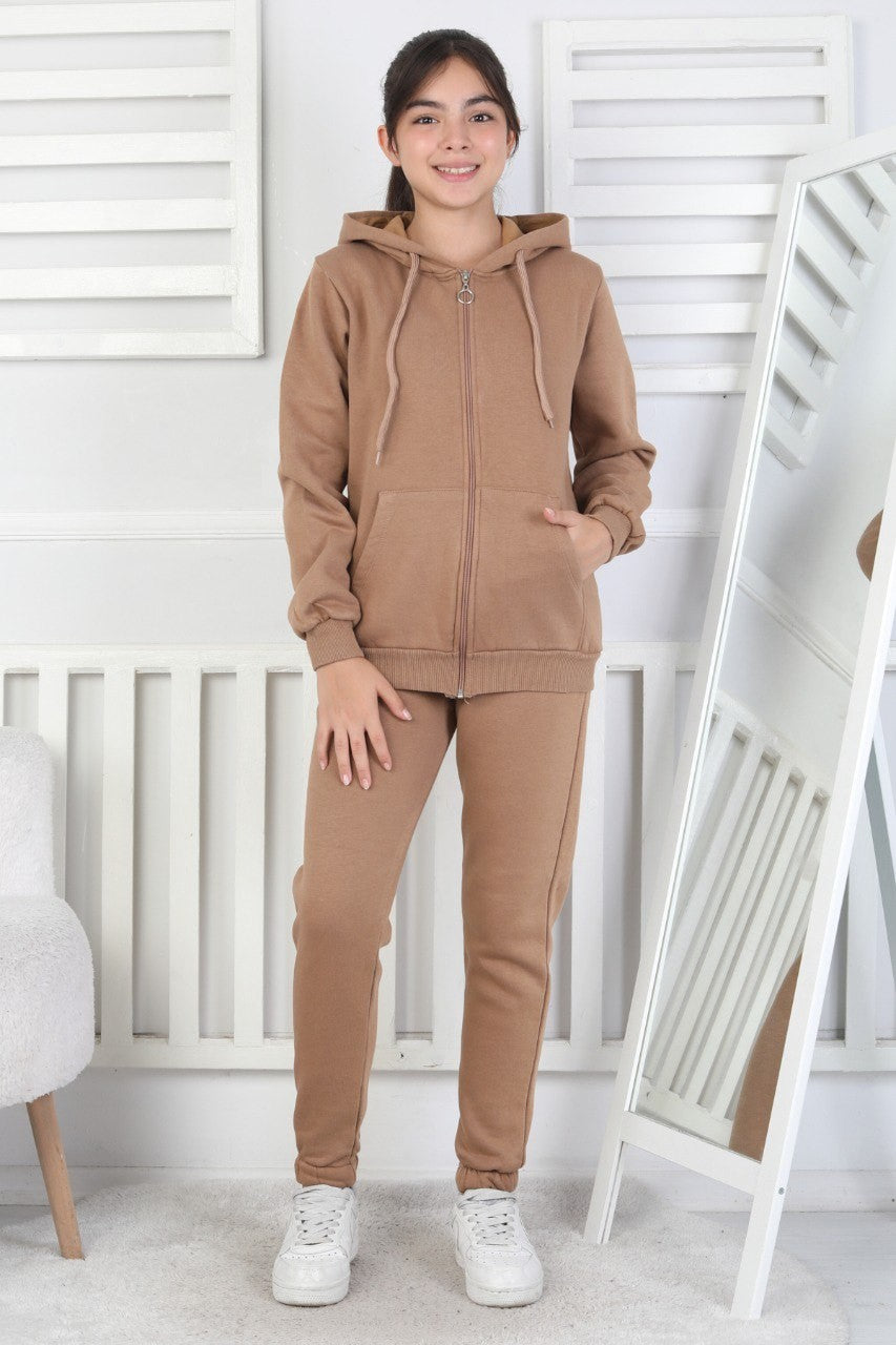 Şardonlu 3 İplik Kapşonlu Kız Çocuk Takım