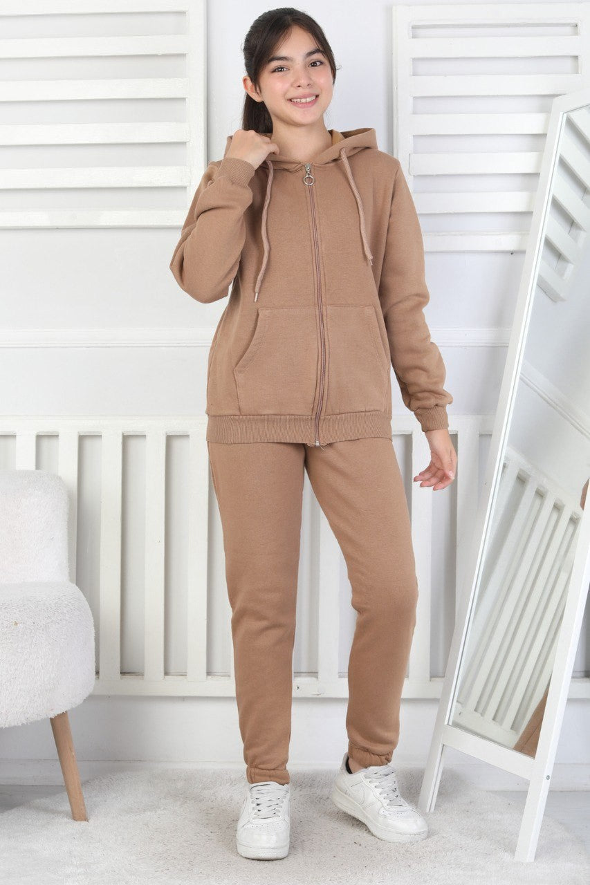 Şardonlu 3 İplik Kapşonlu Kız Çocuk Takım