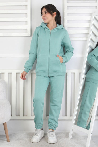 Şardonlu 3 İplik Kapşonlu Kız Çocuk Takım