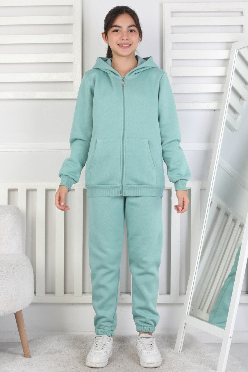 Şardonlu 3 İplik Kapşonlu Kız Çocuk Takım