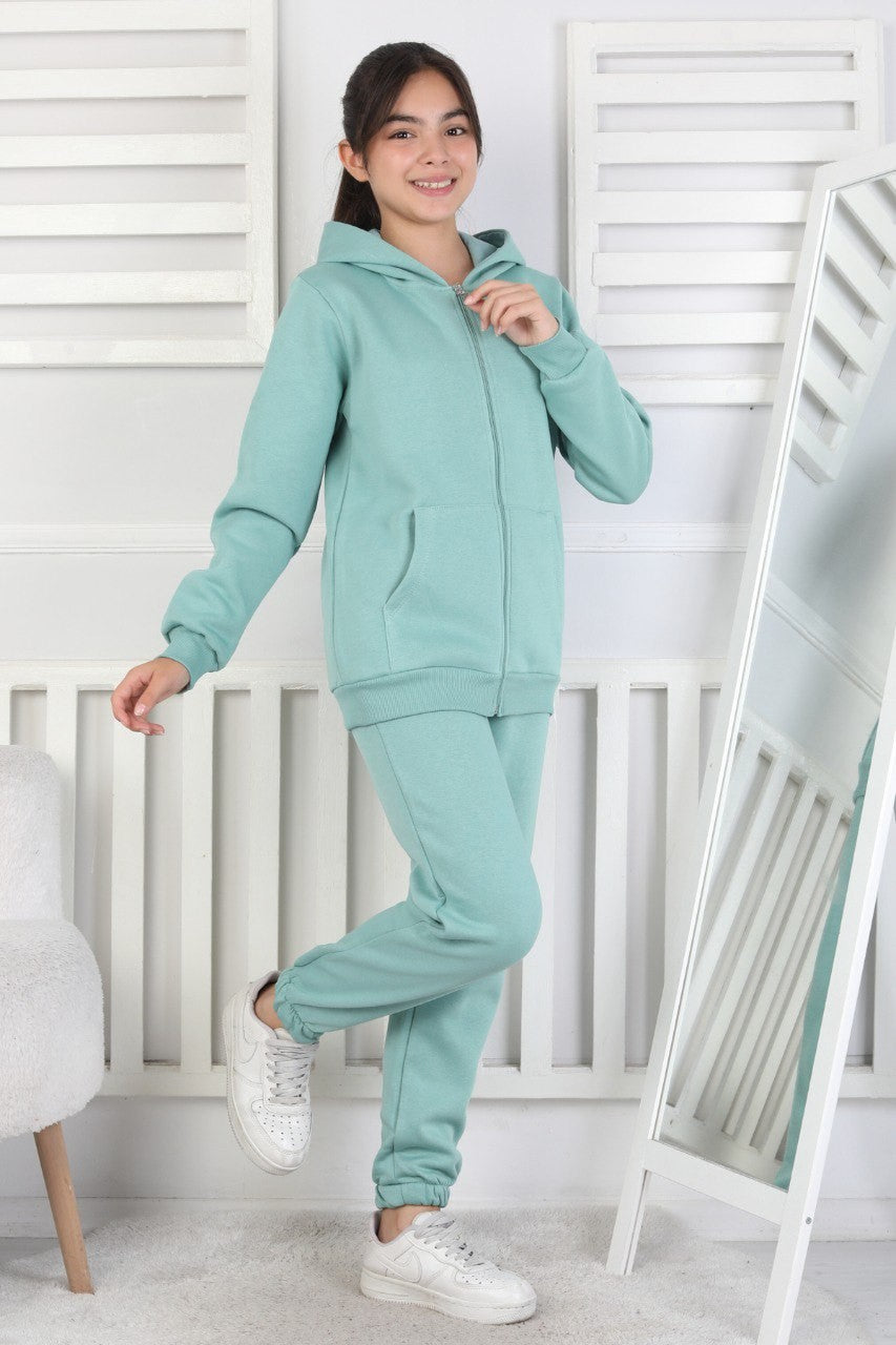 Şardonlu 3 İplik Kapşonlu Kız Çocuk Takım