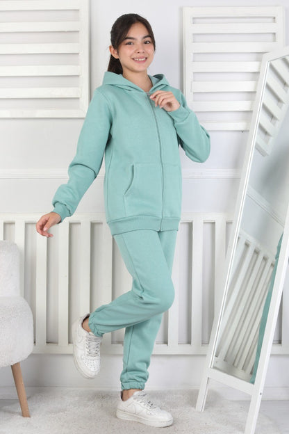 Şardonlu 3 İplik Kapşonlu Kız Çocuk Takım