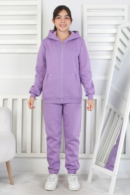 Şardonlu 3 İplik Kapşonlu Kız Çocuk Takım