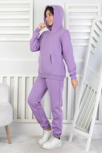 Şardonlu 3 İplik Kapşonlu Kız Çocuk Takım