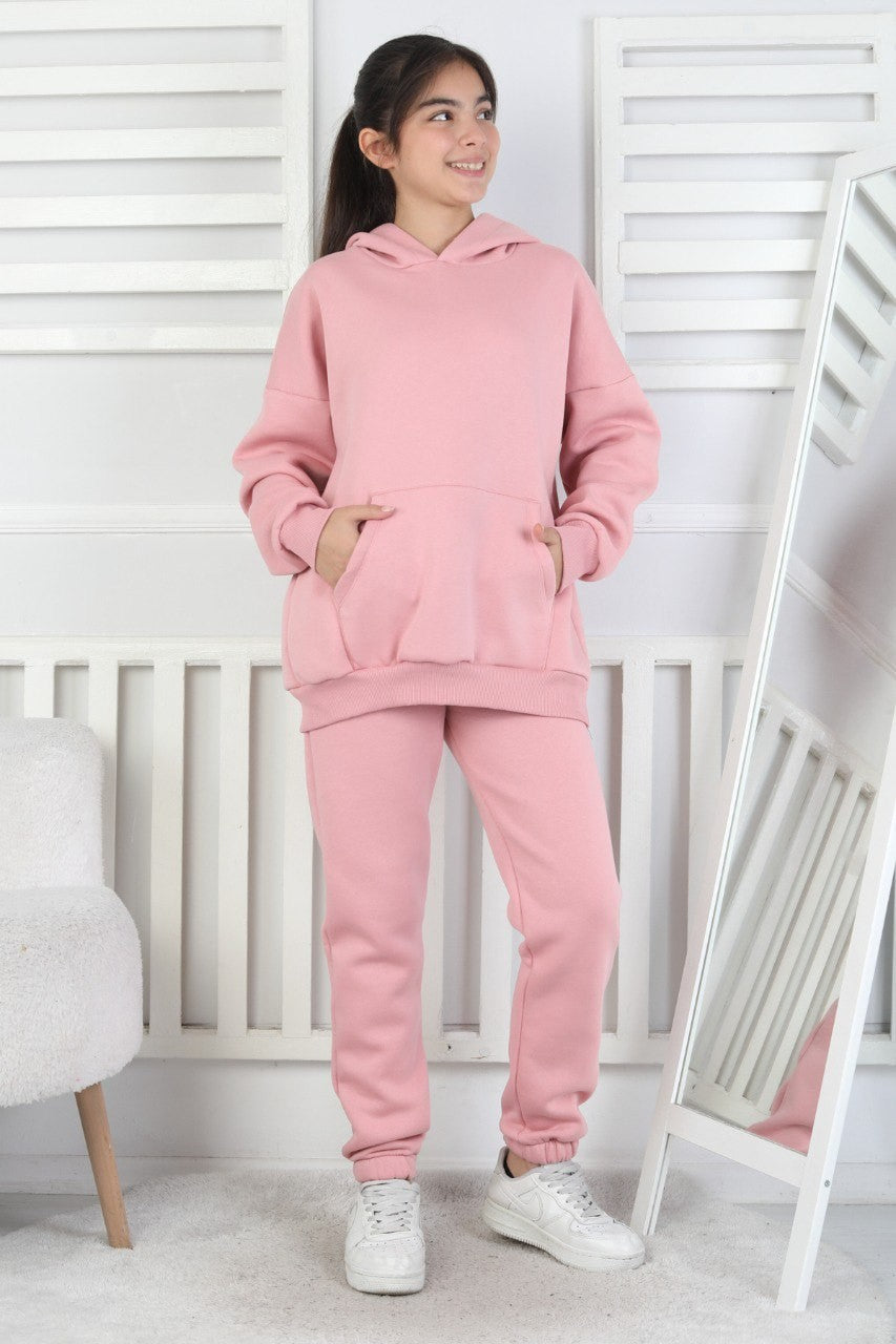 Şardonlu 3 İplik Kapşonlu Kız Çocuk Takım