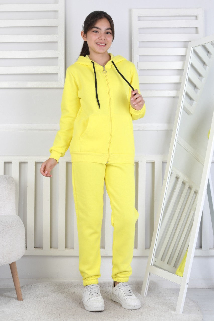 Şardonlu 3 İplik Kapşonlu Kız Çocuk Takım