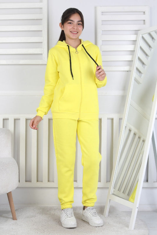 Şardonlu 3 İplik Kapşonlu Kız Çocuk Takım