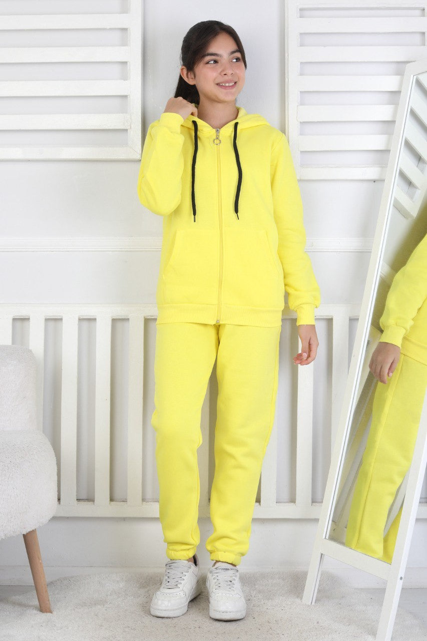 Şardonlu 3 İplik Kapşonlu Kız Çocuk Takım