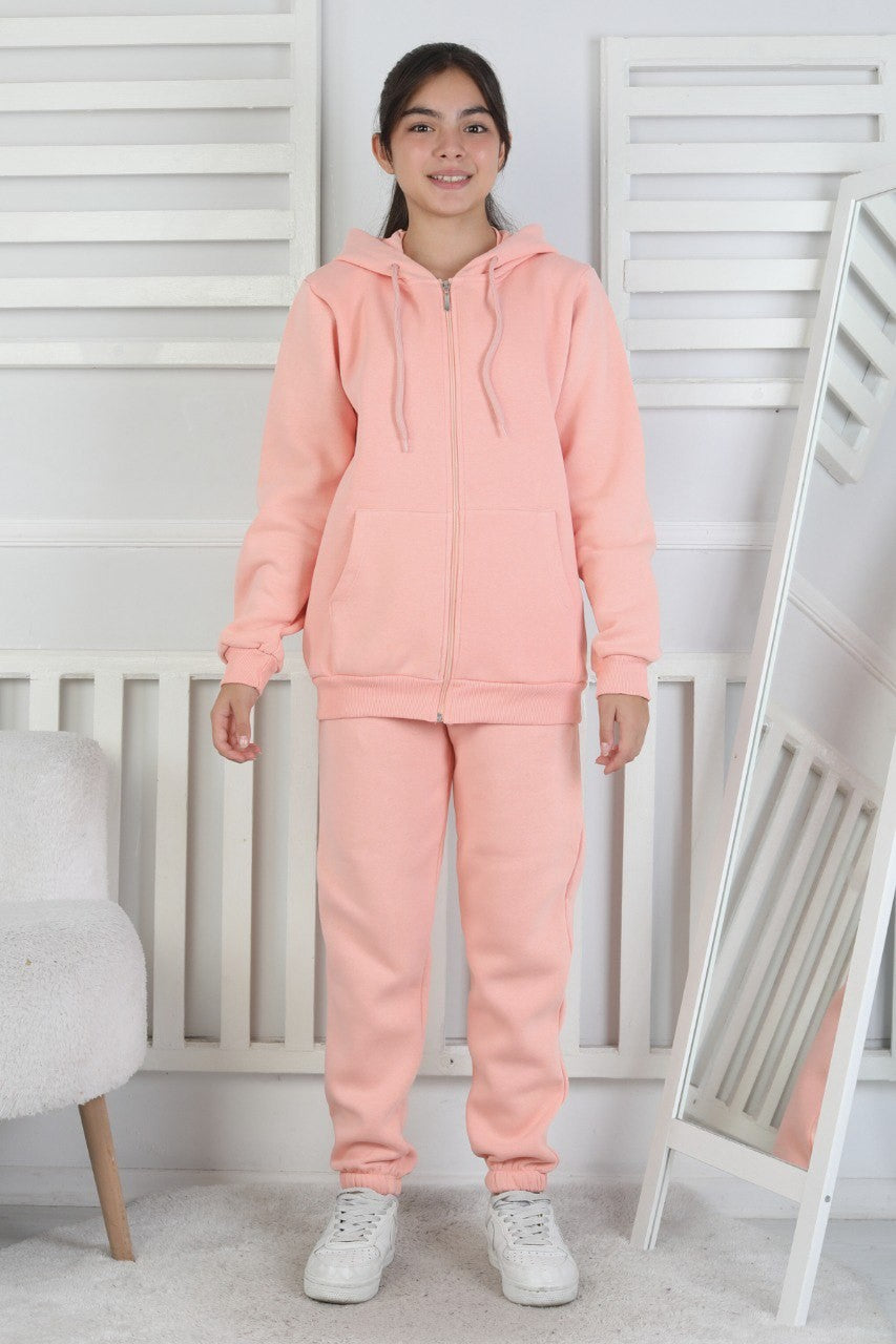 Şardonlu 3 İplik Kapşonlu Kız Çocuk Takım