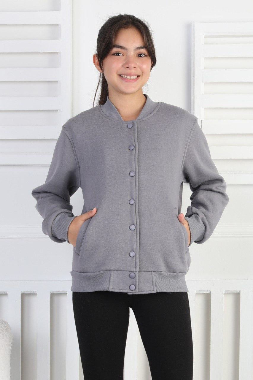 Şardonlu 3 İplik Çıtçıtlı Kız Çocuk Sweatshirt