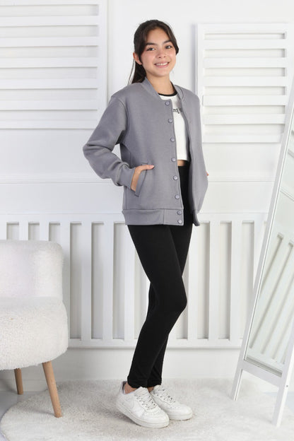 Şardonlu 3 İplik Çıtçıtlı Kız Çocuk Sweatshirt