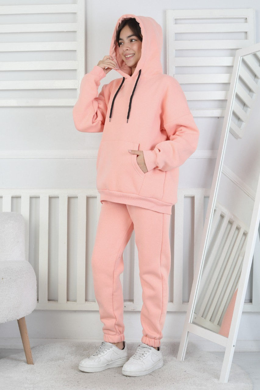 Şardonlu 3 İplik Kapşonlu Kız Çocuk Takım