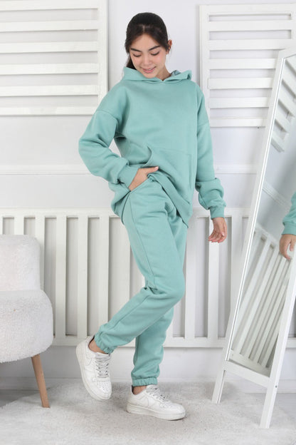 Şardonlu 3 İplik Kapşonlu Kız Çocuk Takım