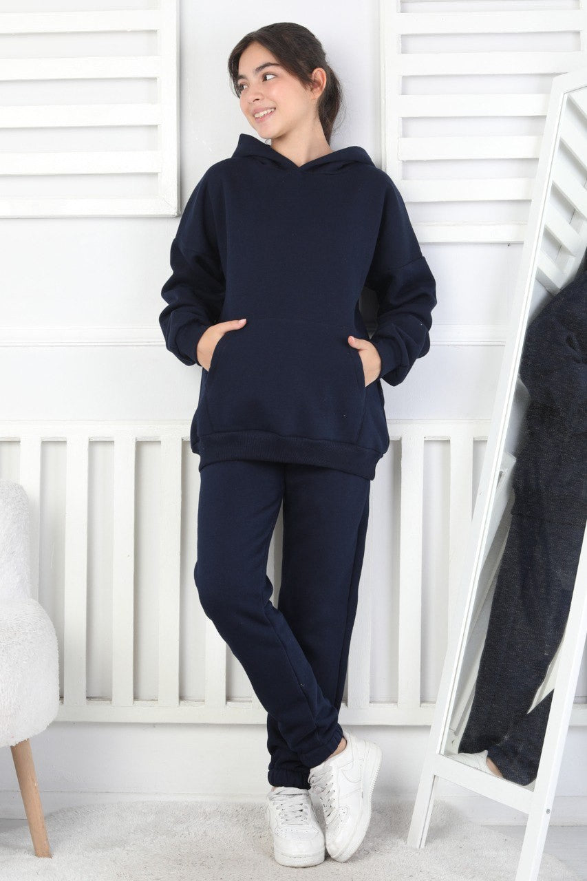 Şardonlu 3 İplik Kapşonlu Kız Çocuk Takım