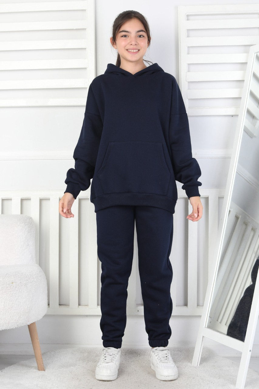 Şardonlu 3 İplik Kapşonlu Kız Çocuk Takım